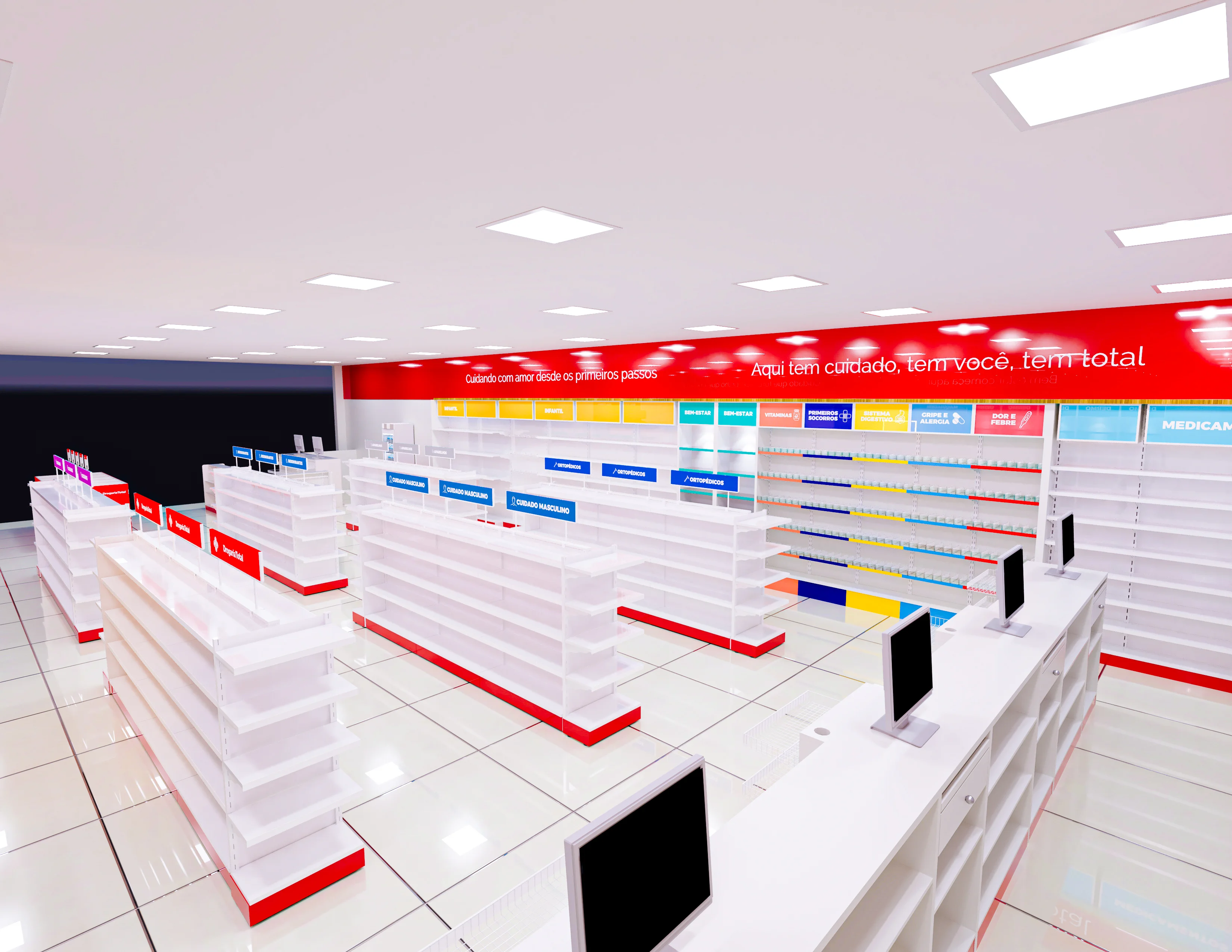 Mobiliário farmacêutico com acabamento profissional
